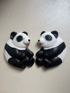 Vintage Miller Studio Chalkware Panda Wall Plaques - Set of 2